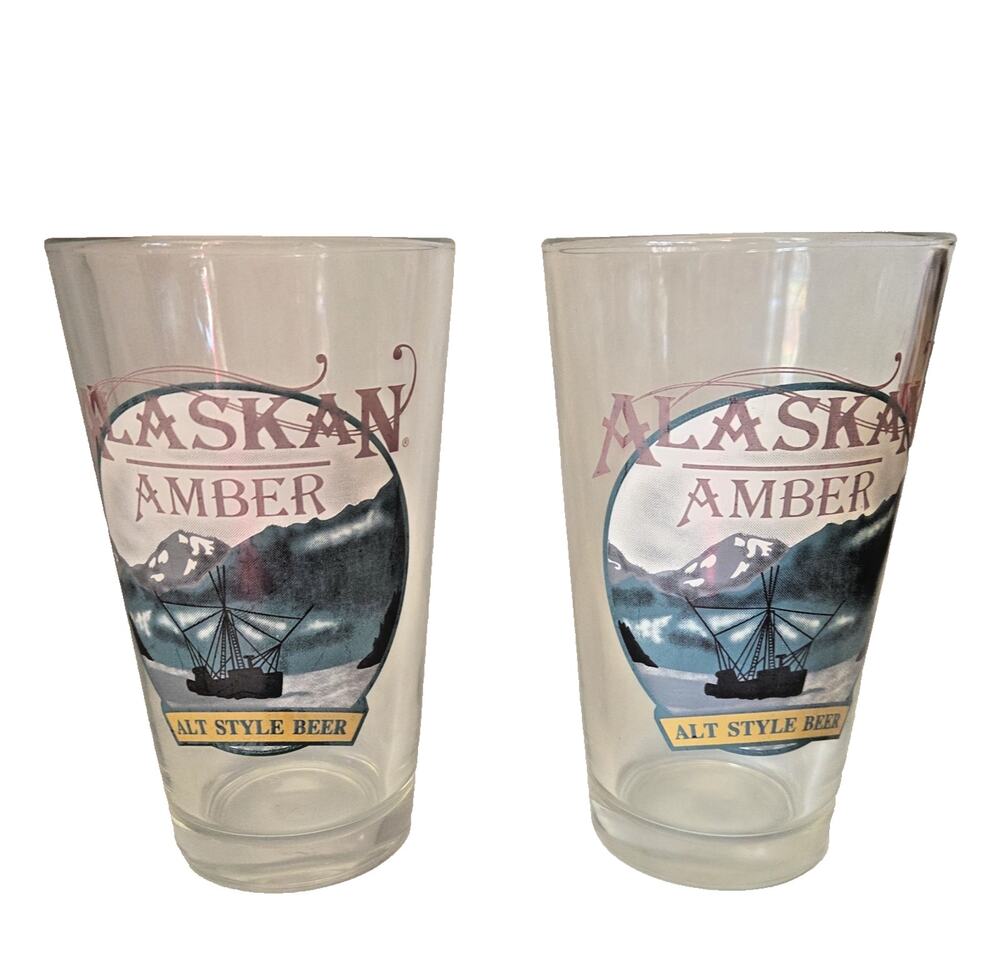 Alaskan Amber Beer Glasses Set of 2 Collectible Pint Glasses Breweriana